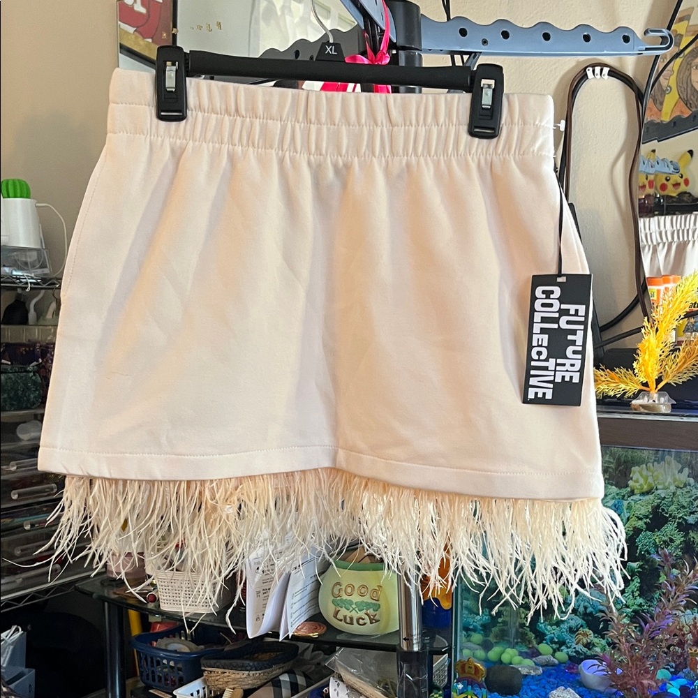 Cream Feather Mini Skirt